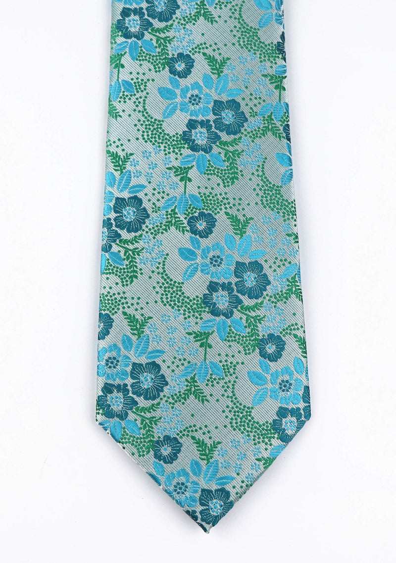 Elfeves Men's Cyan Blue Green Tie Floral Woven Silk Paisley Formal Necktie for Gentleman - Image 5